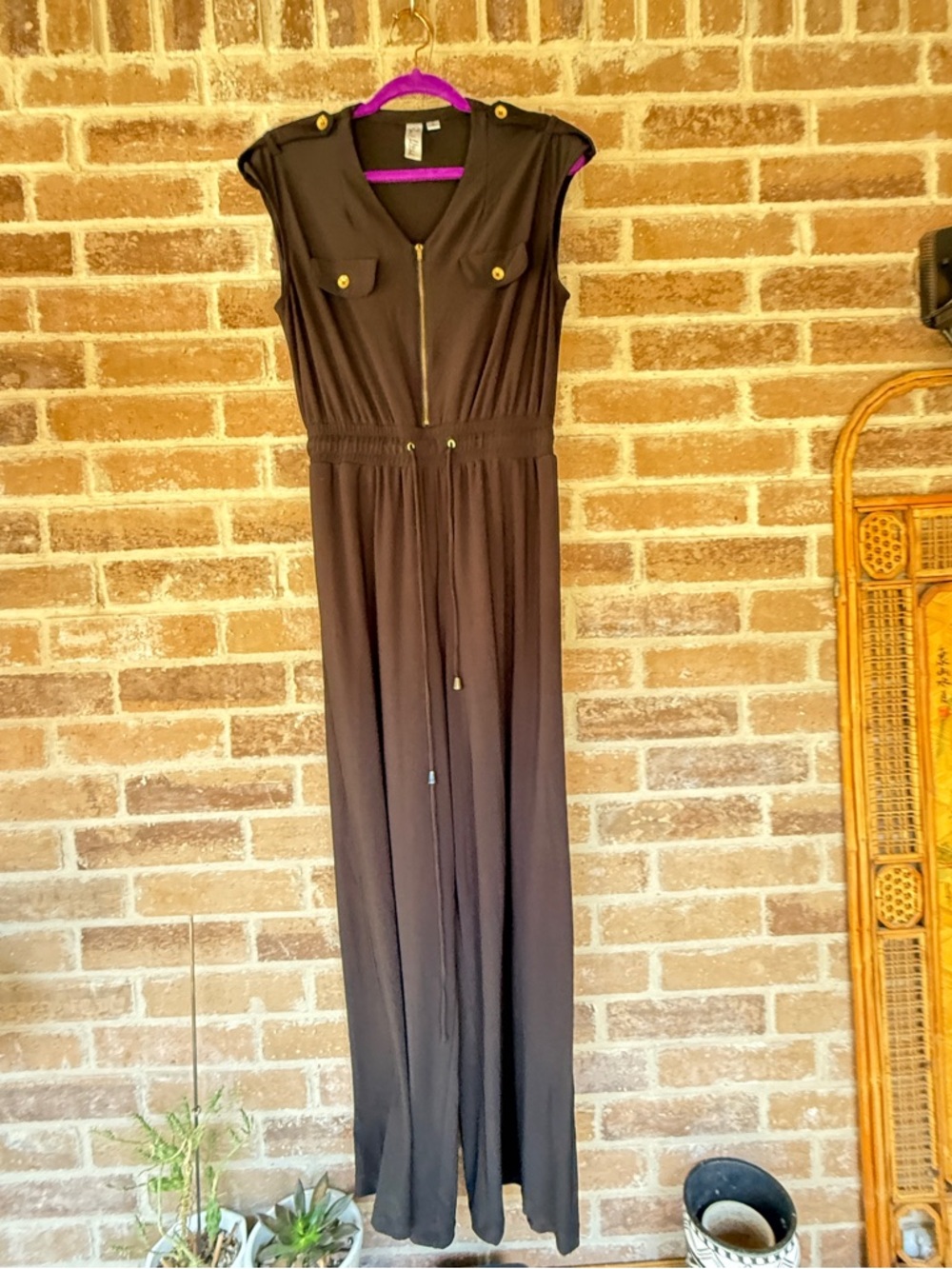 Emma & Michele Black Sleeveless Jumpsuit with Gold Accents